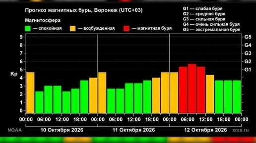 Магнитная буря накроет Воронеж утром 12 октября
