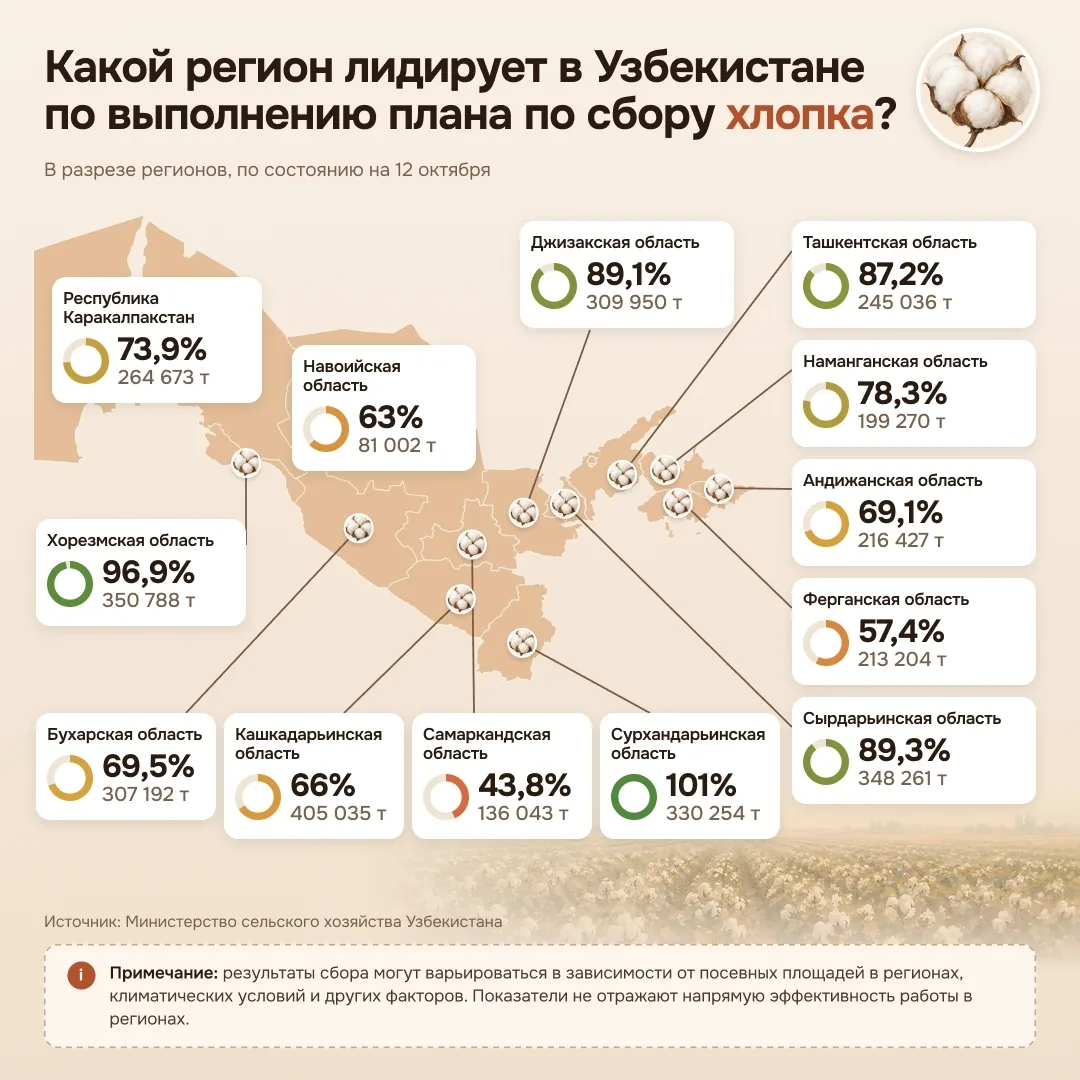 🌱 Какой регион Узбекистана лидирует по сбору хлопка?