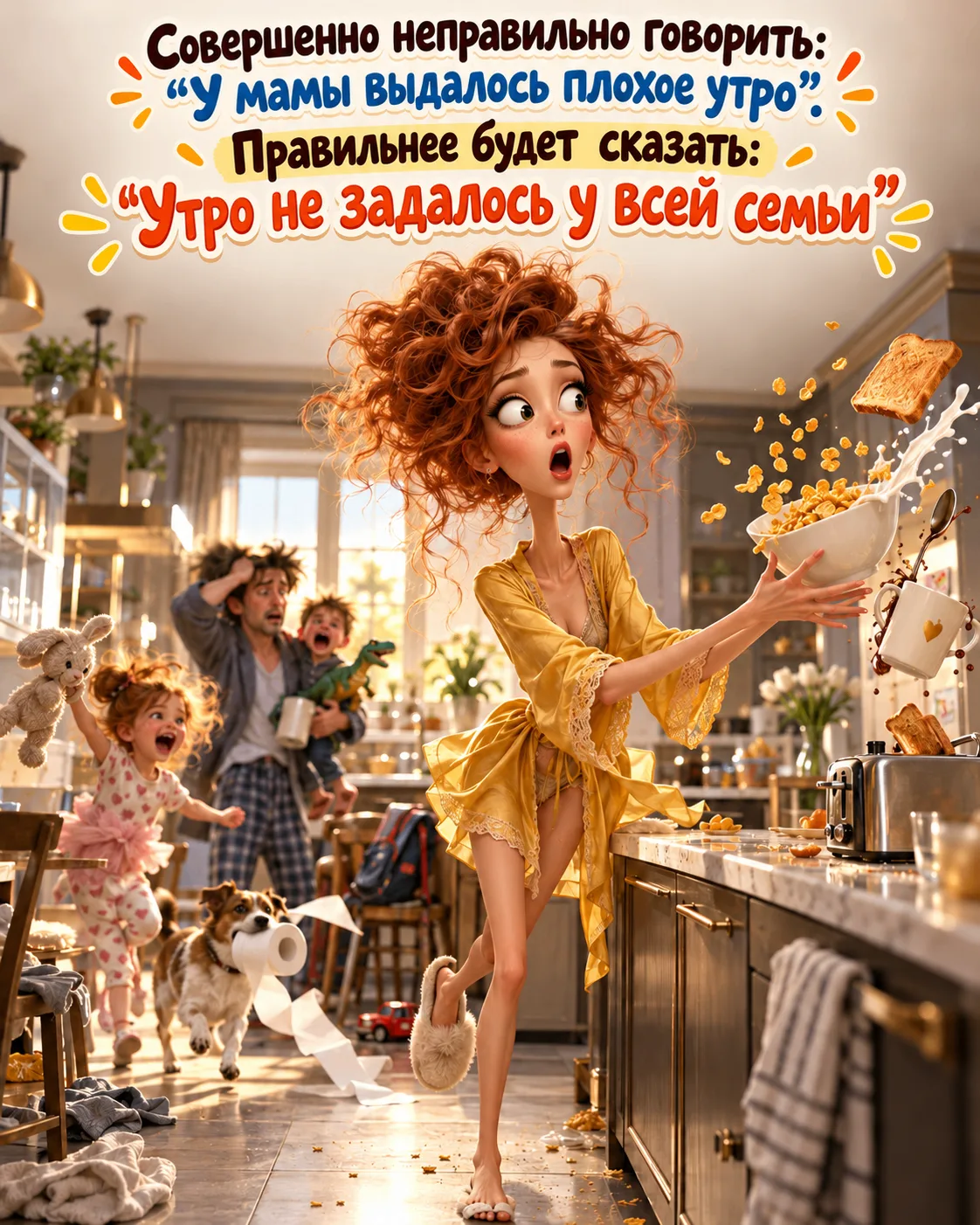 🤭 Пока мама не выпила кофе, всей семье лучше двигаться тихо и соглашаться быстро!