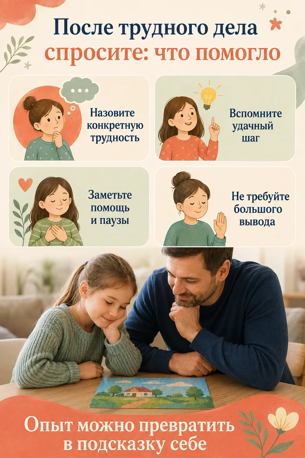 💡 После трудного дела спросите: что помогло
