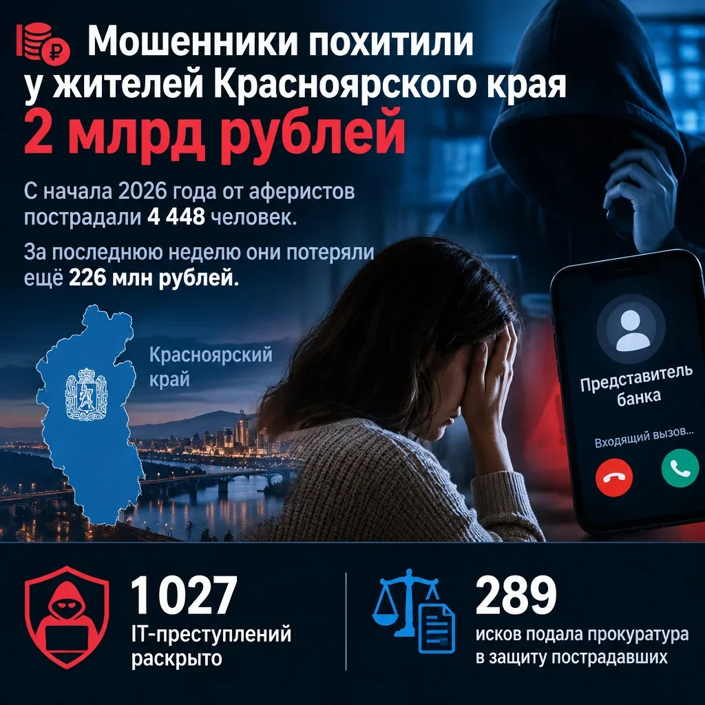 💸 Мошенники похитили у жителей Красноярского края 2 млрд рублей