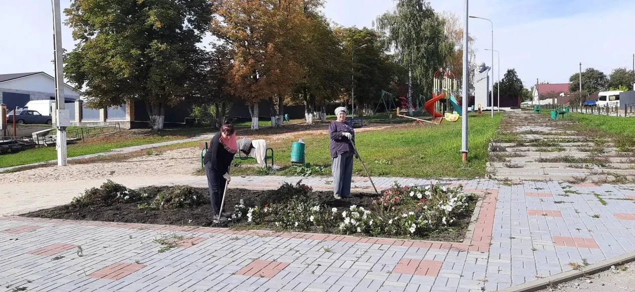 🍂 В Семилукском районе сотрудники Дома культуры провели осенний субботник.