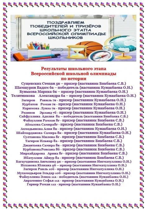 От всей души поздравляем победителей и призёров школьного этапа Всероссийской олимпиады...