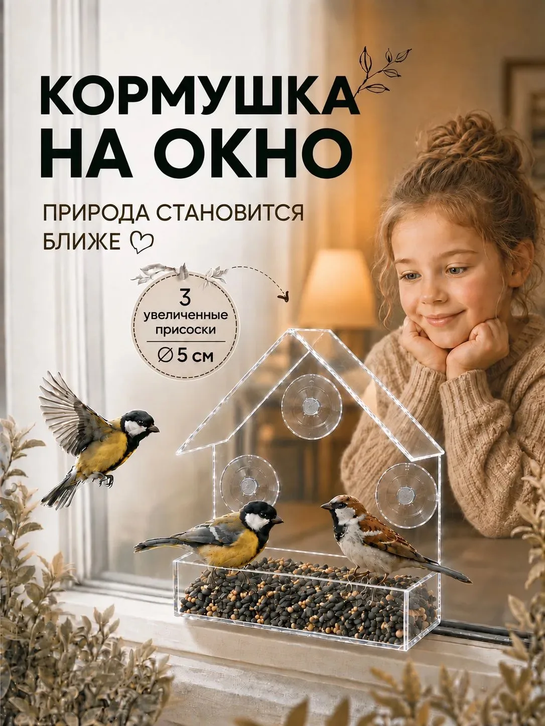 ✨Кормушка для птиц уличная, на окно, прозрачная