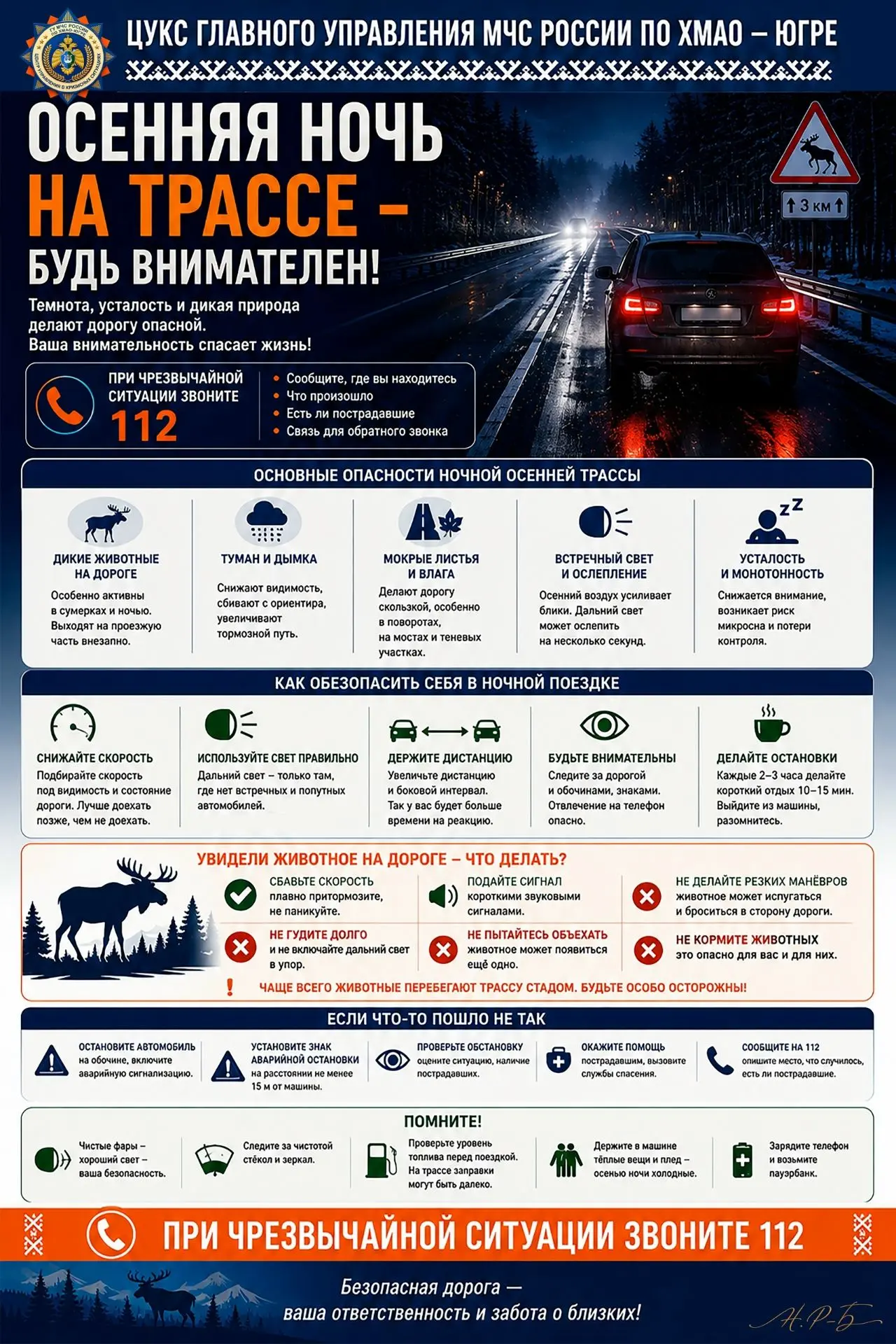 Внимание, автолюбители, осенняя ночь на трассе требует особой осторожности!