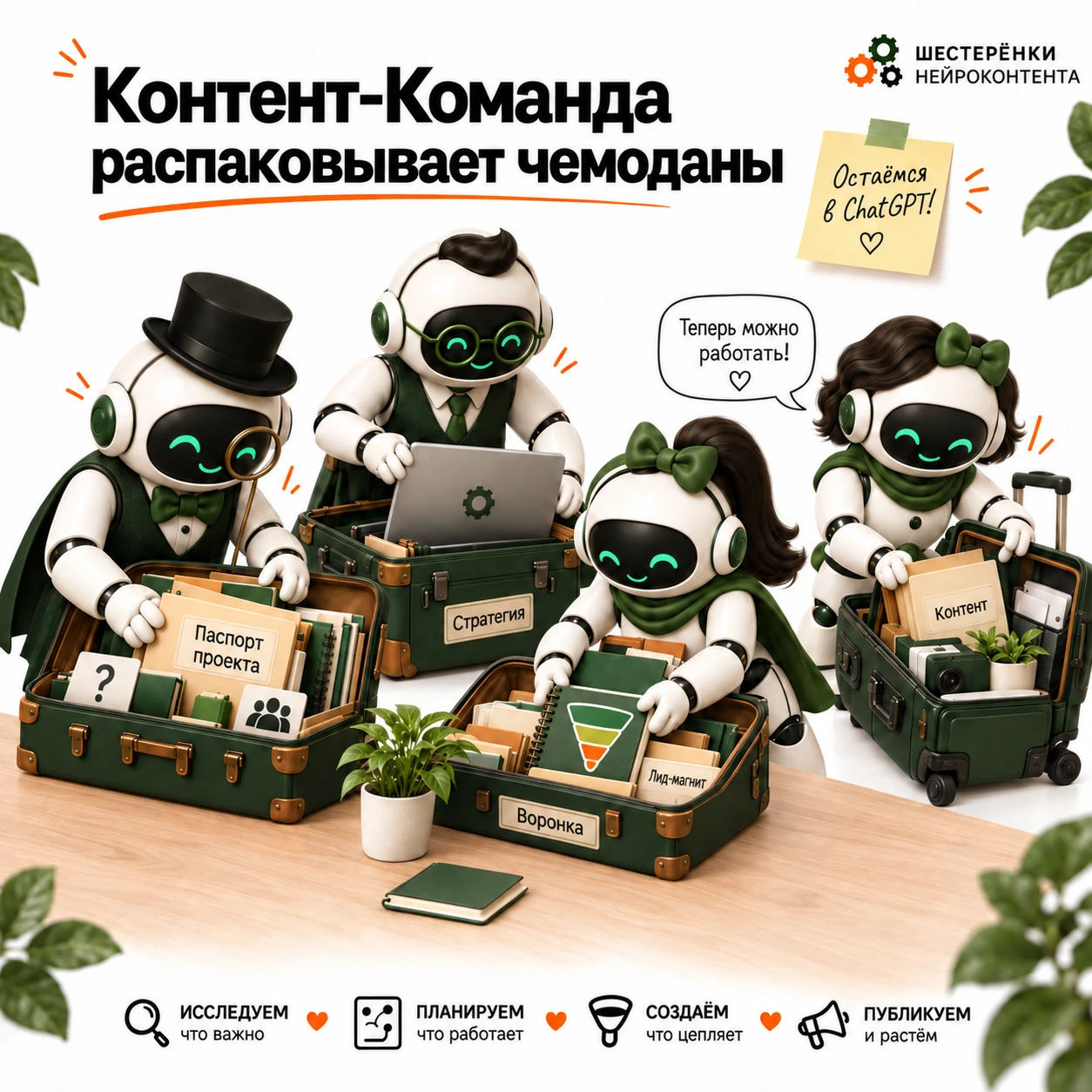 Контент-Команда распаковывает чемоданы