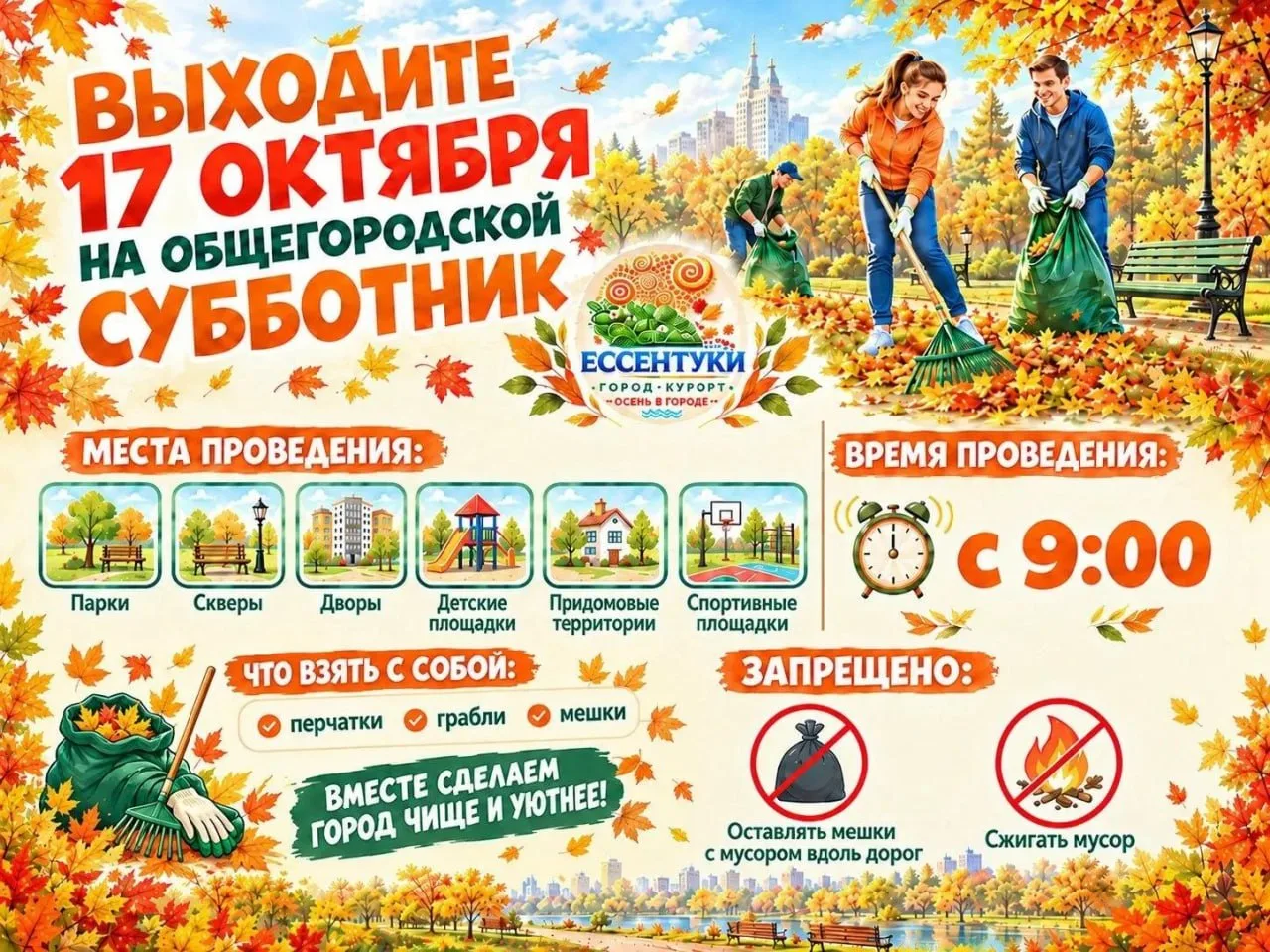 🧹 17 октября Ессентуки выходят на общегородской субботник