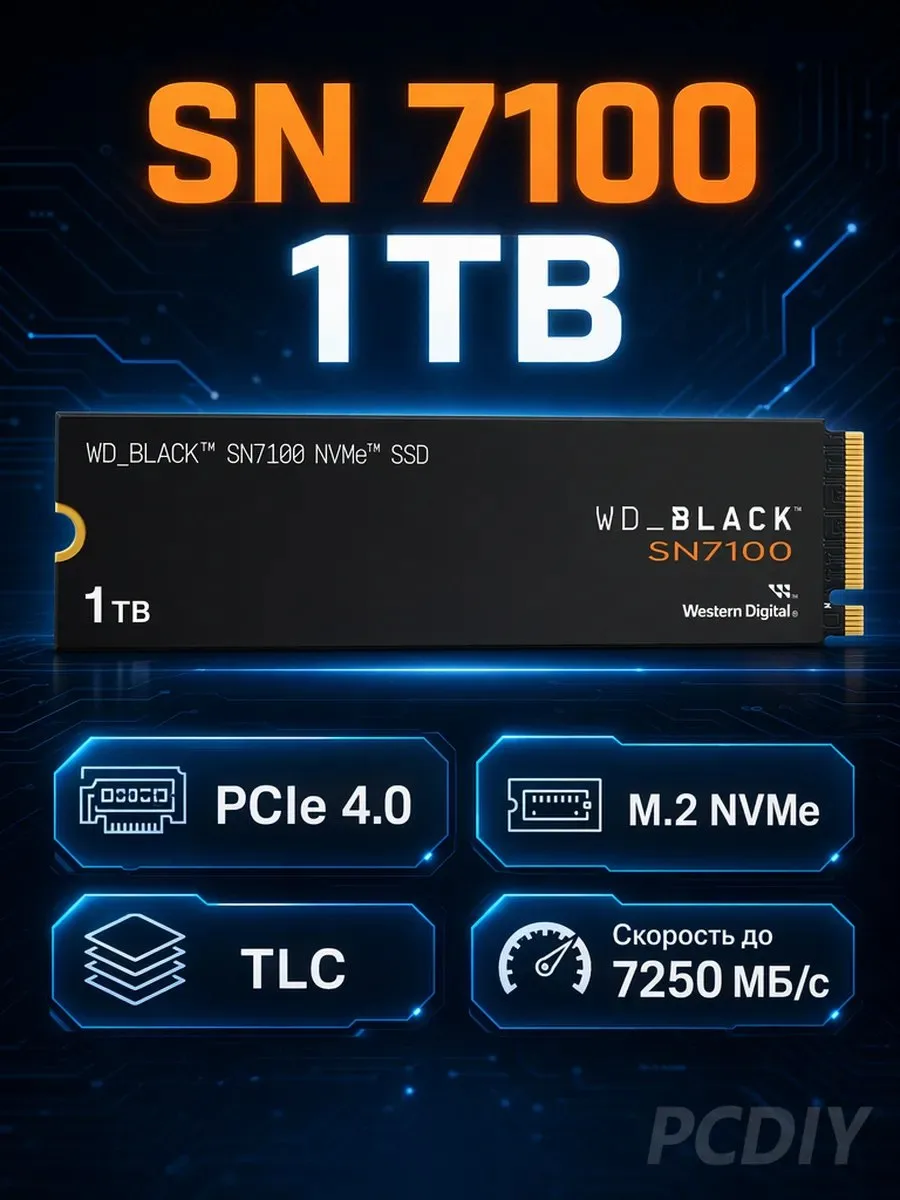 🛍 SN7100 1TB Внутренний SSD M.2 NVMe PCIE4.0 1 ТБ Western Digital