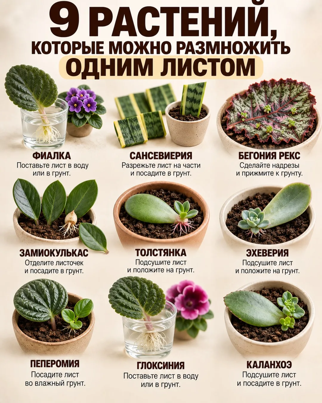 🌿 9 КОМНАТНЫХ РАСТЕНИЙ, КОТОРЫЕ МОЖНО РАЗМНОЖИТЬ ОДНИМ ЛИСТОМ