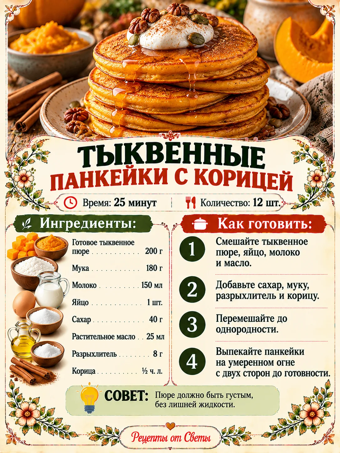 🥞 Тыквенные панкейки с корицей