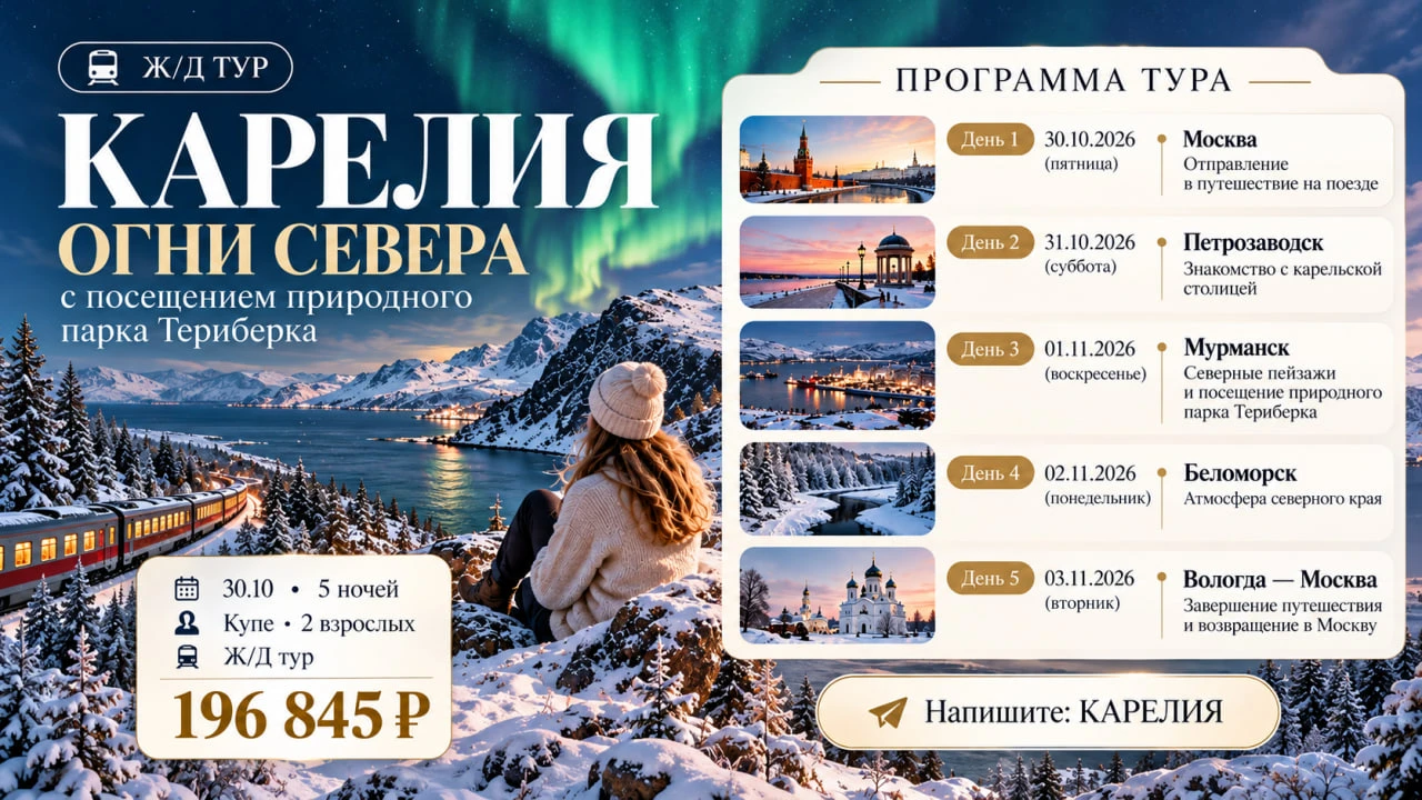 🚆✨ КАРЕЛИЯ, МУРМАНСК, ТЕРИБЕРКА И ВОЛОГДА — БОЛЬШОЕ ПУТЕШЕСТВИЕ НА ТУРПОЕЗДЕ!