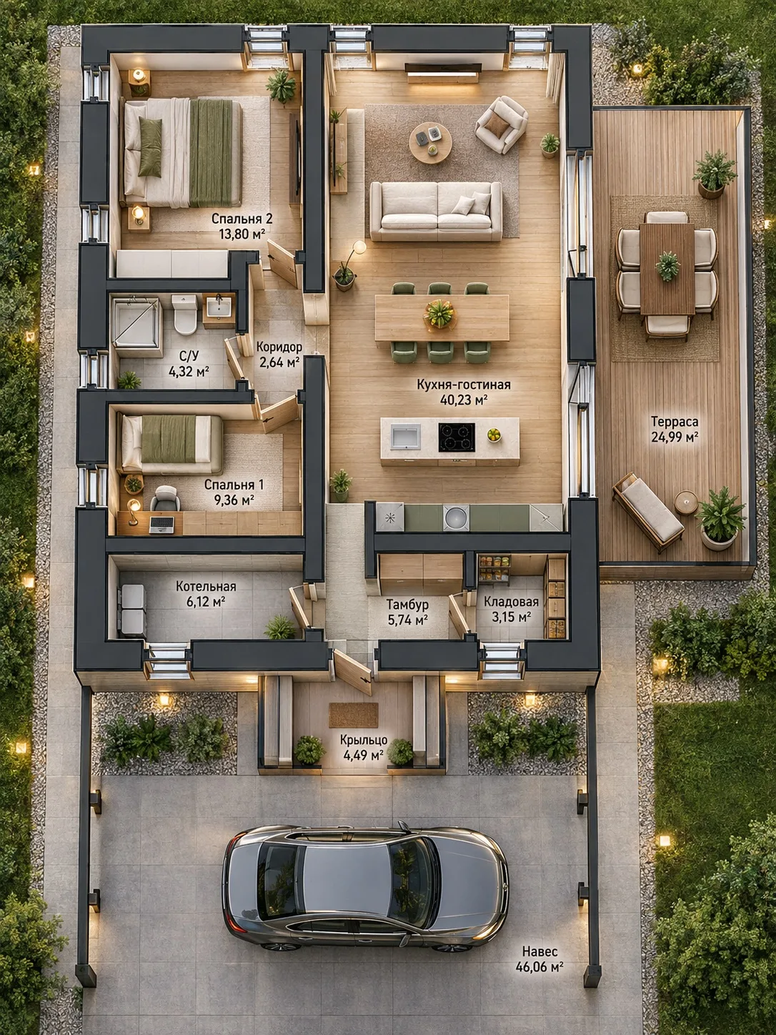85 м² дома. И почти 44 из них — для жизни всей семьёй! 🏡