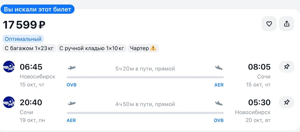 Улететь из Новосибирска в Сочи