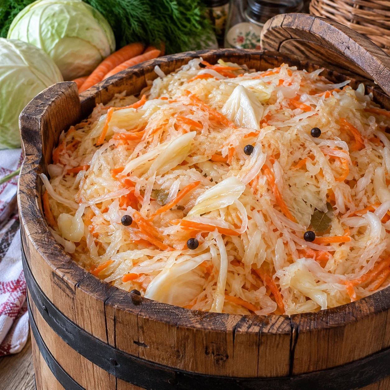 ❤ Квашеная капуста в кадках по бабушкиному рецепту — хрустящая, сочная, как в старые до...