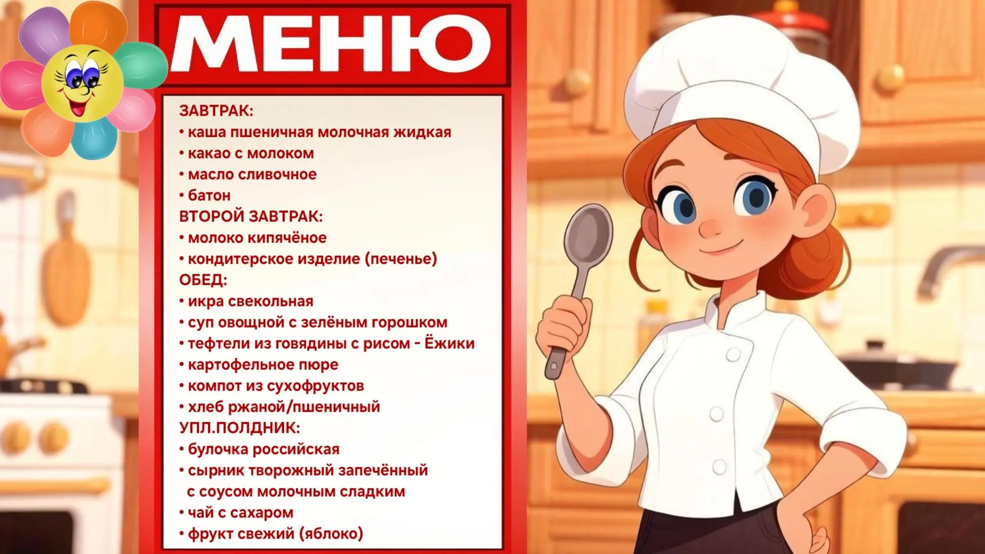 С удовольствием представляем вам наше полезное и вкусное меню на сегодняшний день.