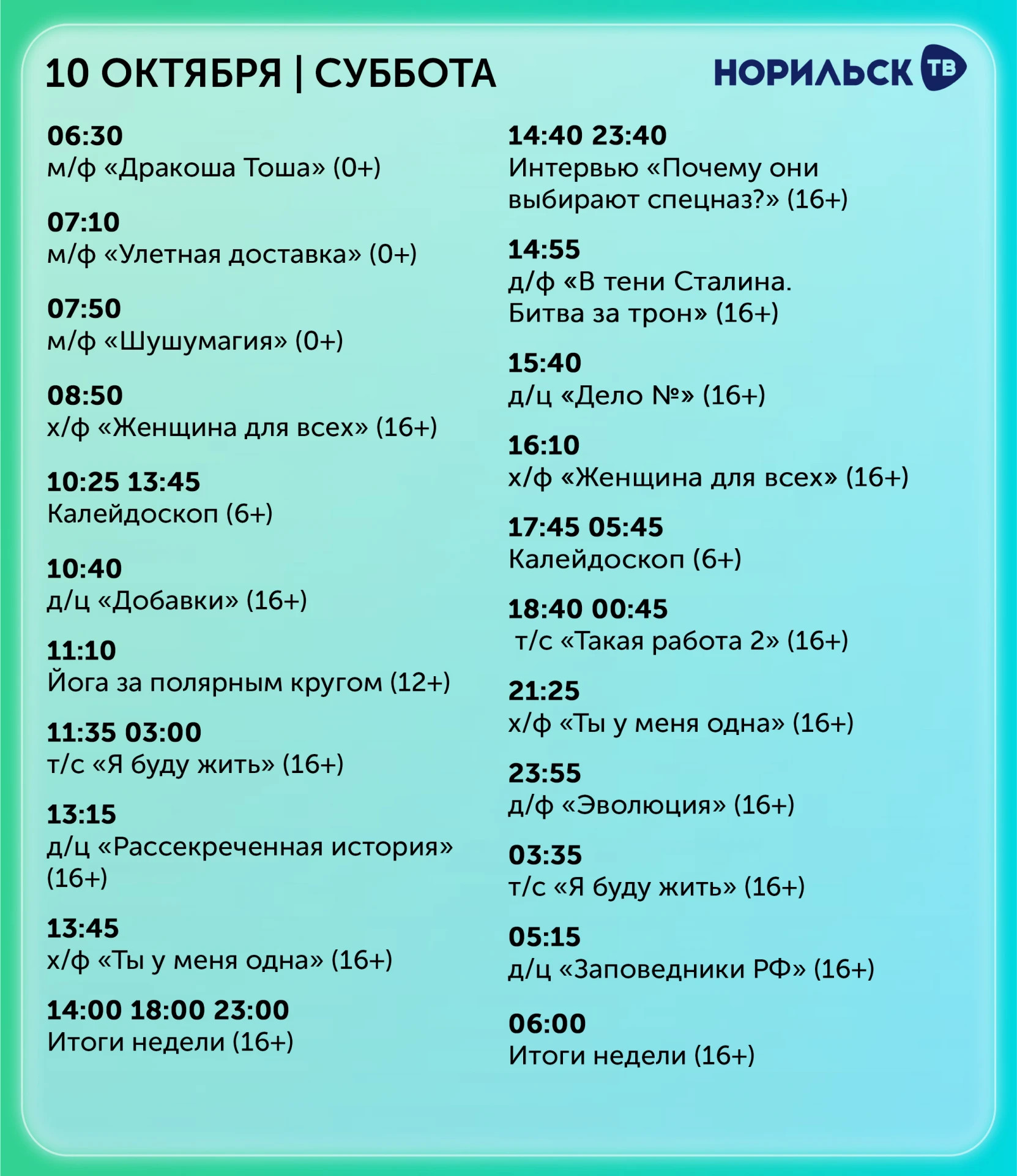 🔵 Программа передач на сегодня