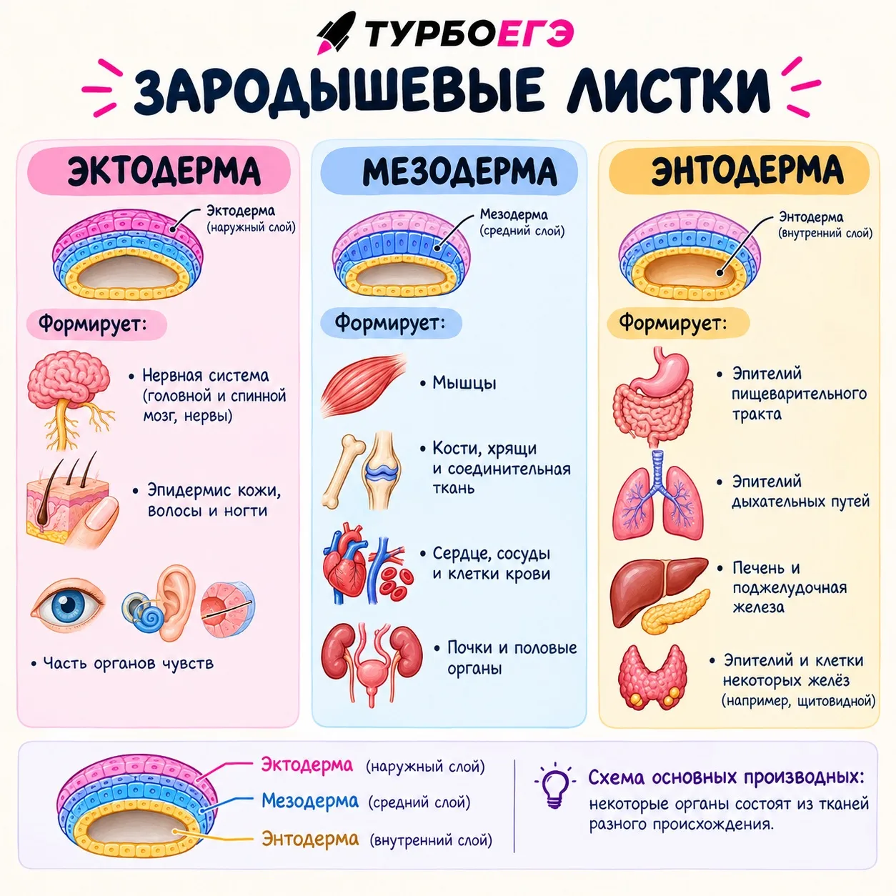 🧬 Что формируется из каждого зародышевого листка?