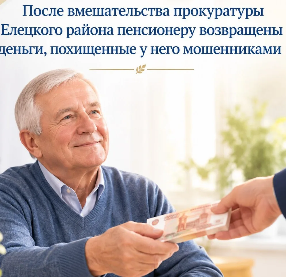 🔷️После вмешательства прокуратуры Елецкого района пенсионеру возвращены деньги, похище...