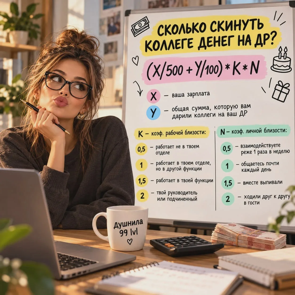 Формула взноса на день рождения коллеги