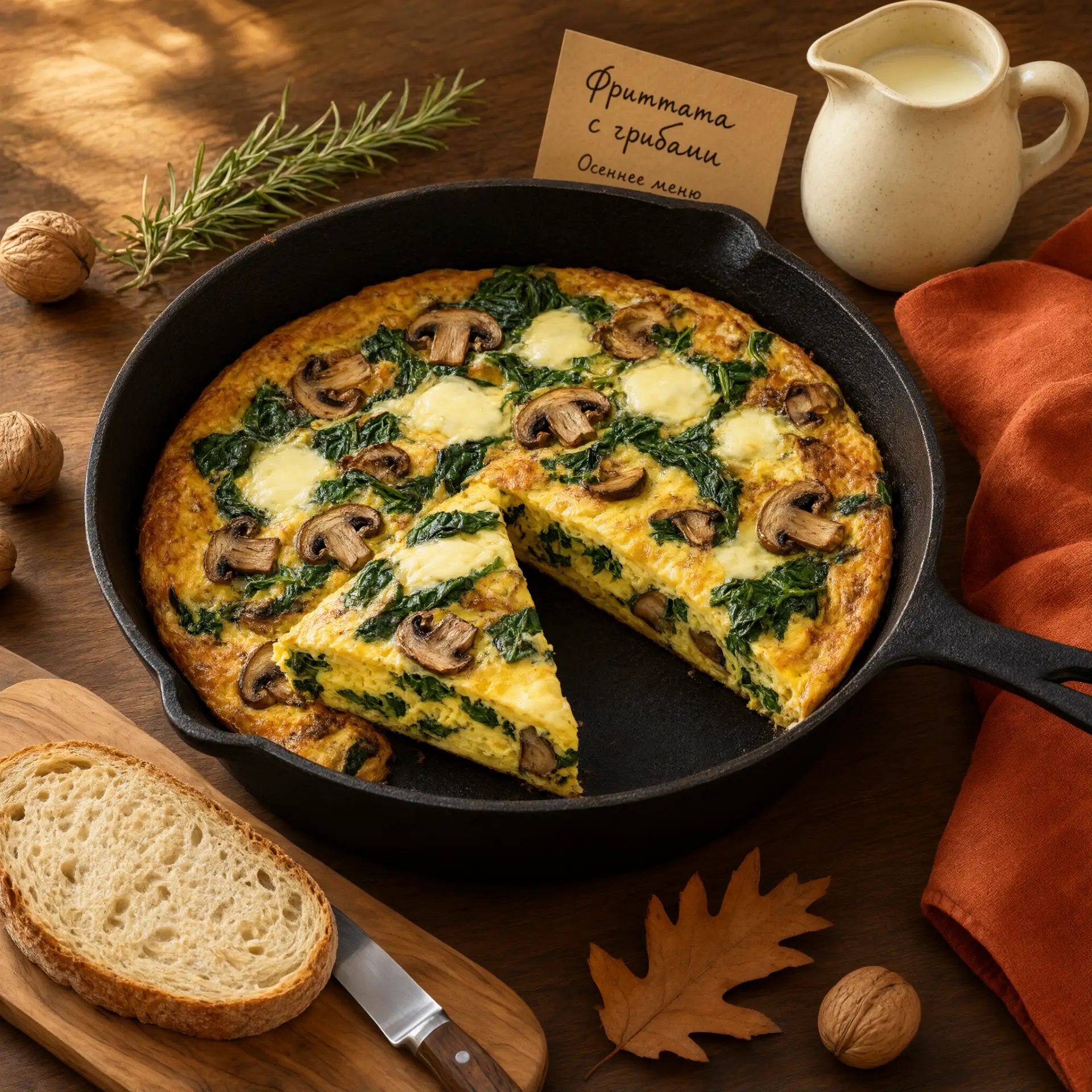 🍳 ФРИТТАТА С ГРИБАМИ И ШПИНАТОМ