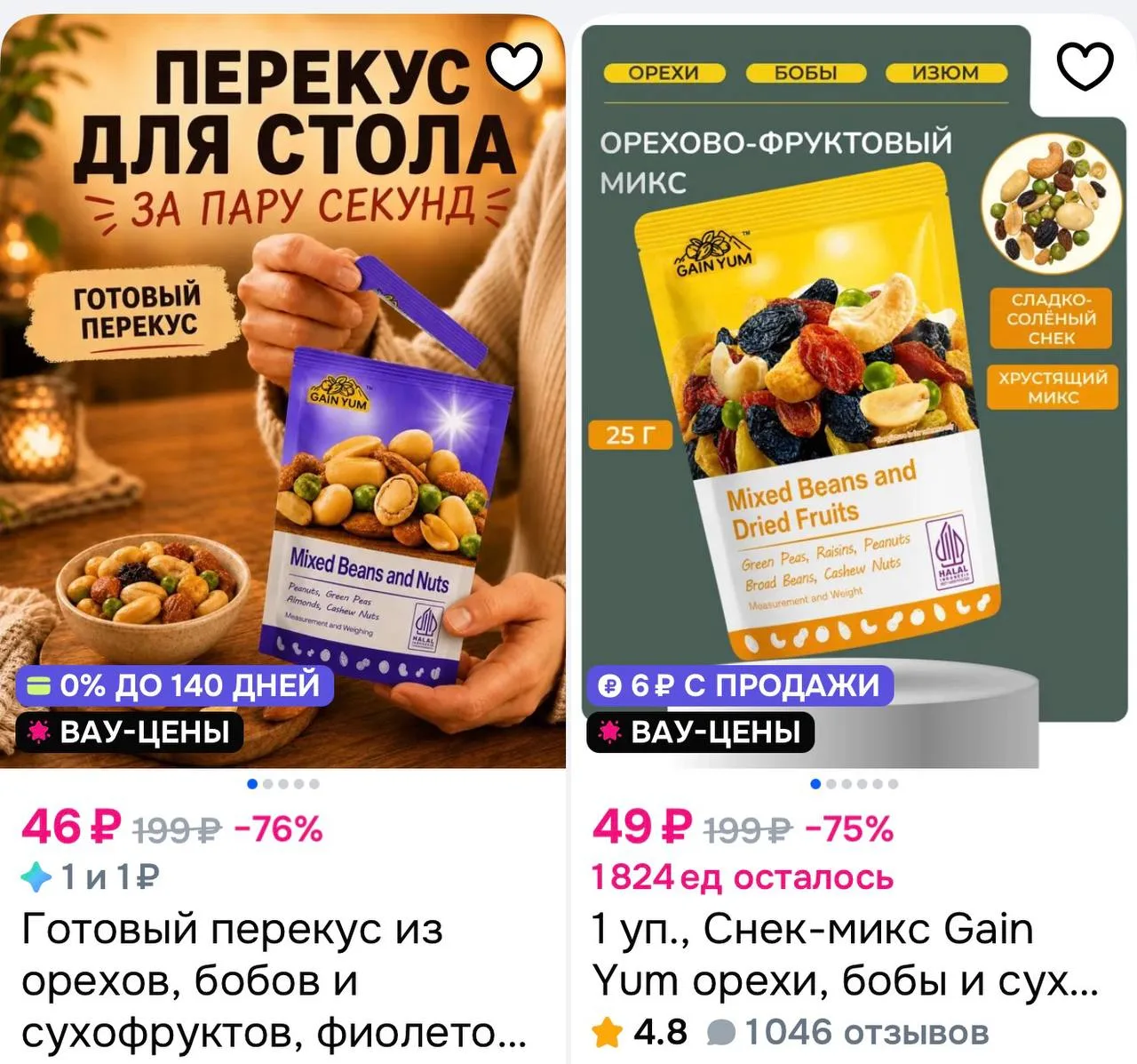 🥜 Готовый перекус из орехов, бобов и сухофруктов