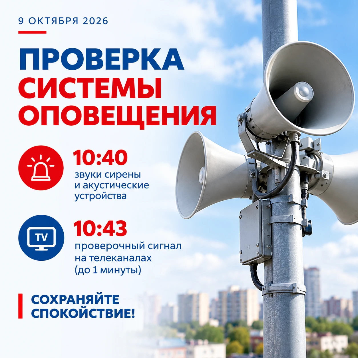 📢 Сегодня 9 октября 2026 года состоится комплексная проверка региональной и муниципаль...