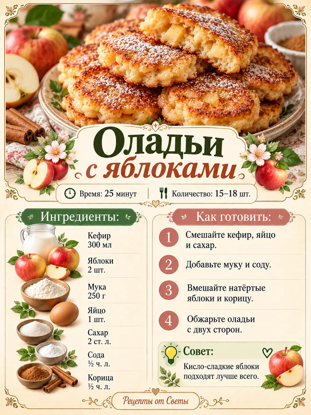 🍎 Яблочные оладушки на завтрак: ради такого аромата можно и пораньше встать!