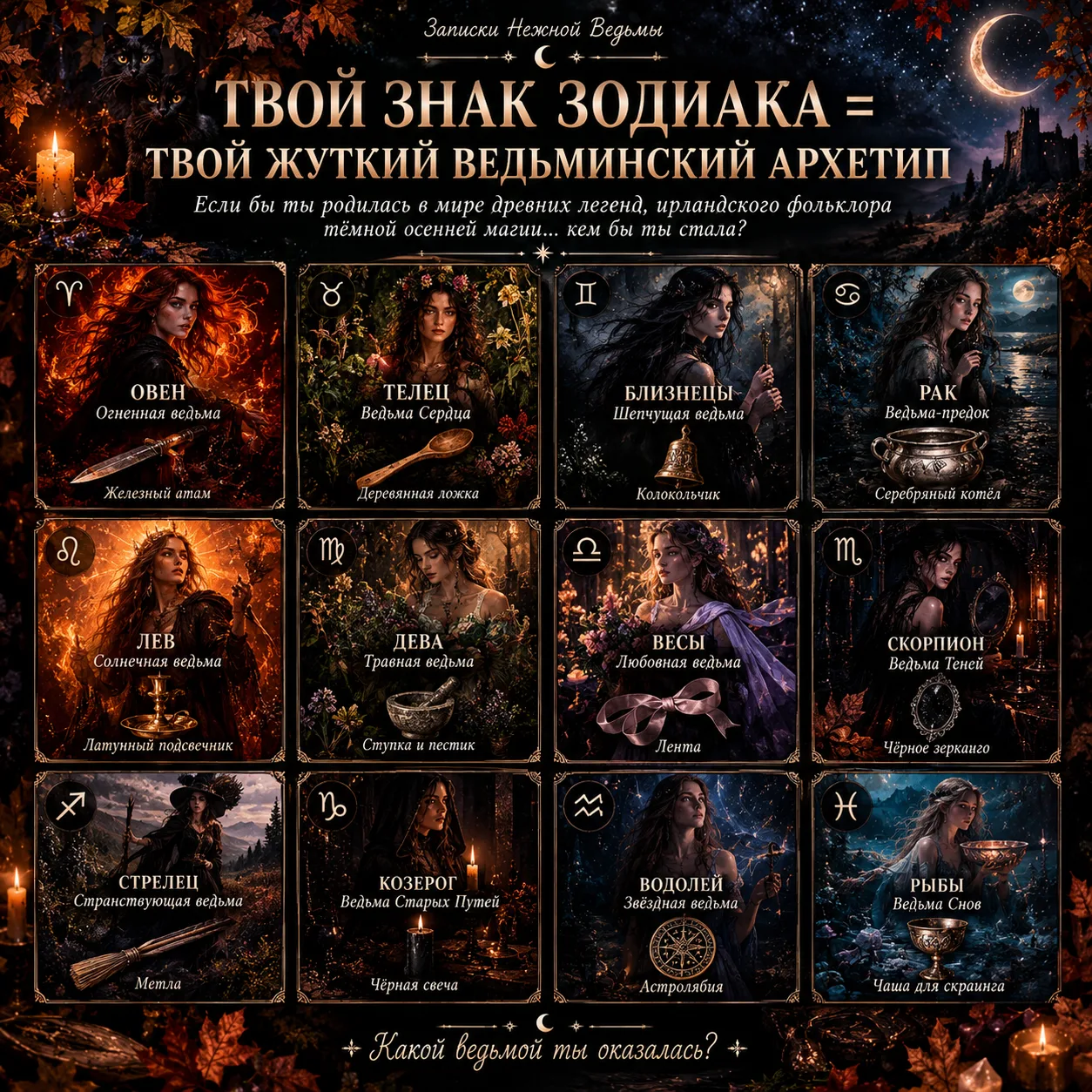 🖤🔮 ТВОЙ ЗНАК ЗОДИАКА = ТВОЙ ЖУТКИЙ ВЕДЬМИНСКИЙ АРХЕТИП
