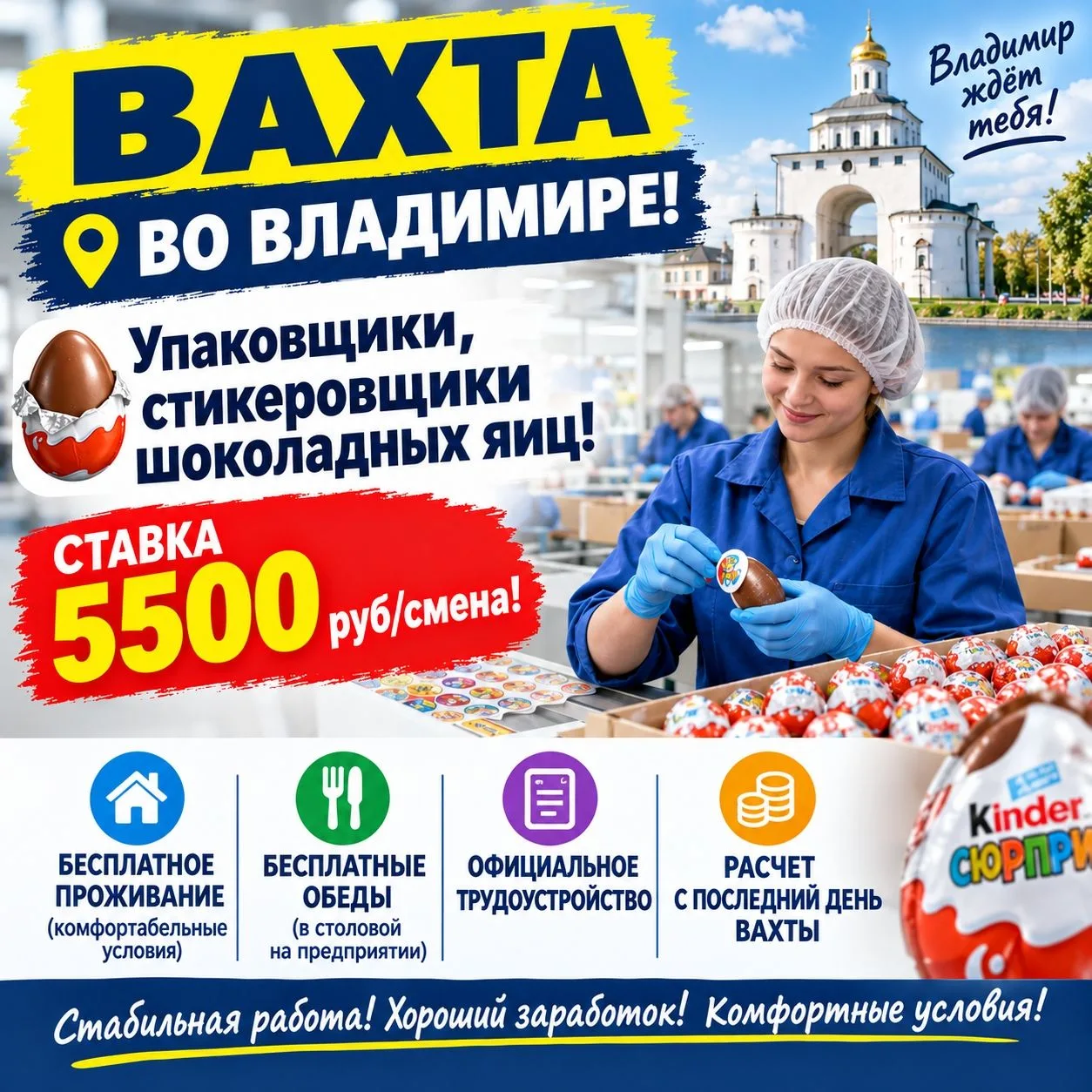 ‼У нас горящие новости с шоколадной фабрики во Владимире 🍔🍔 Набираем упаковщиц и упак...