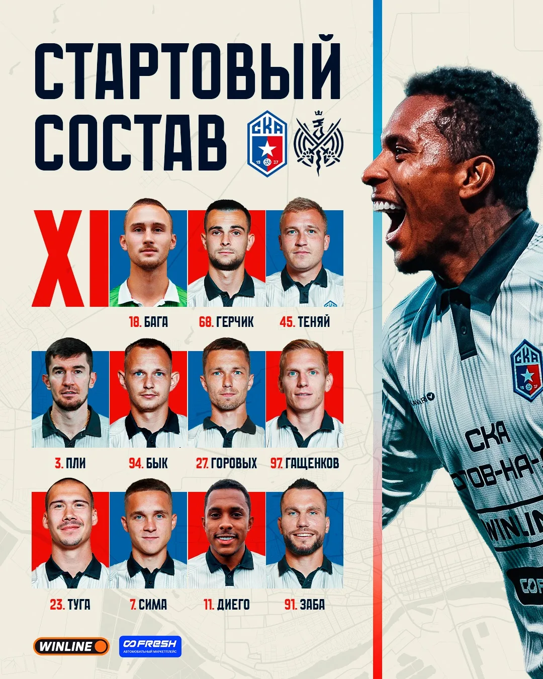 ❤️💙 Наш стартовый состав на сегодняшнюю игру