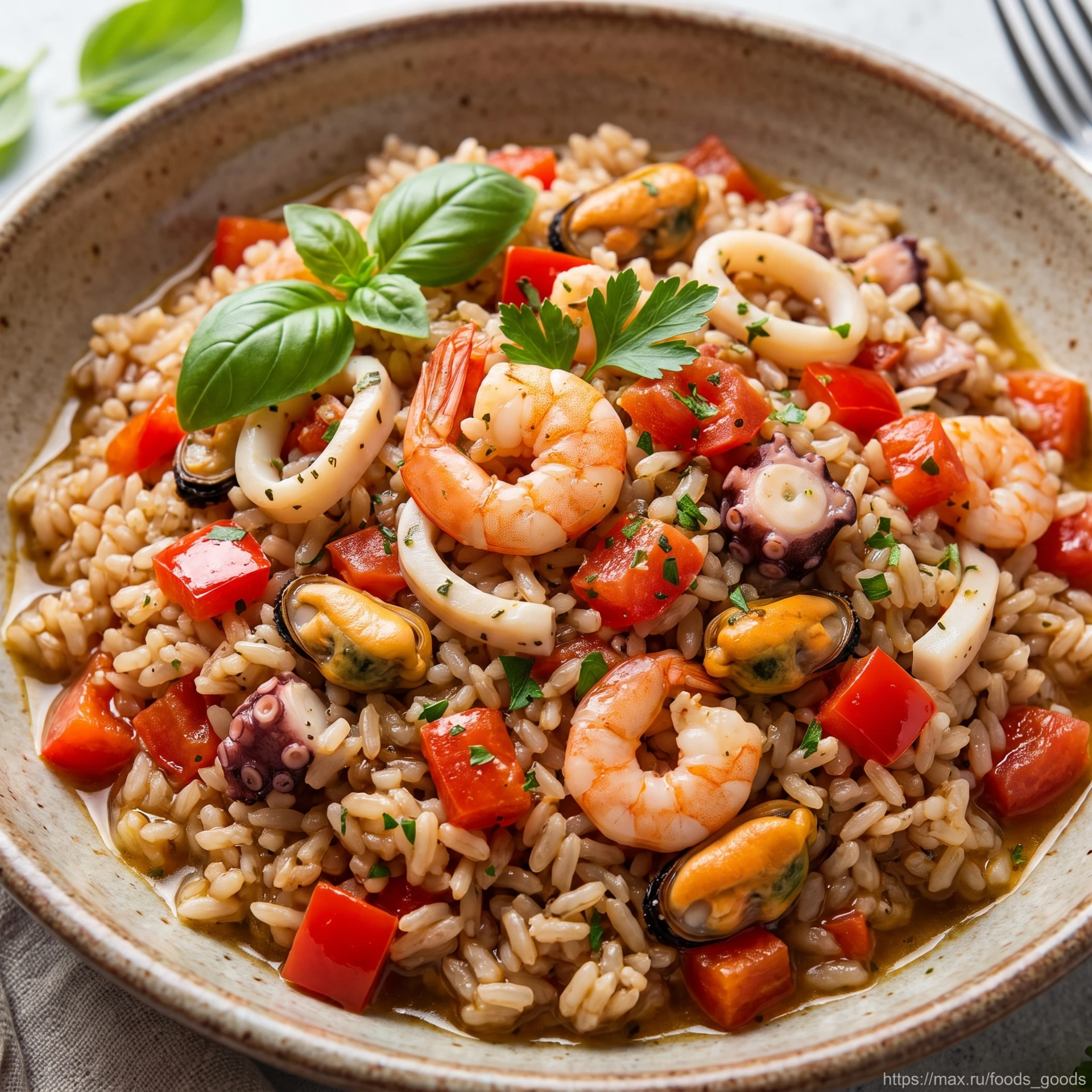 🍚 Бурый рис с морепродуктами — ароматный ужин в средиземноморском стиле! 😋