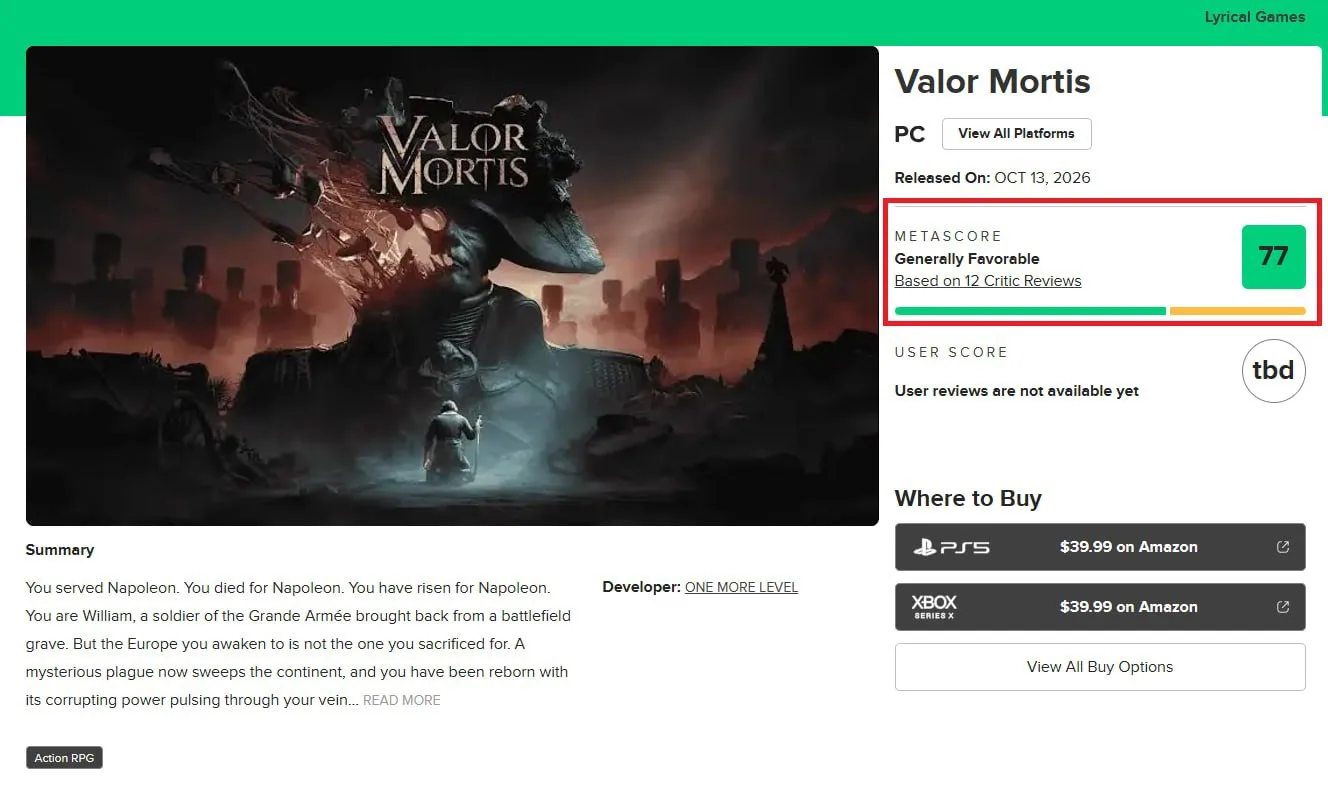 Valor Mortis стартовала с 81 балла на OpenCritic и 77 баллов на Metacritic