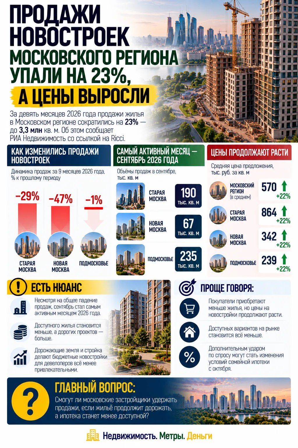ПРОДАЖИ НОВОСТРОЕК МОСКОВСКОГО РЕГИОНА УПАЛИ НА 23%, А ЦЕНЫ ВЫРОСЛИ