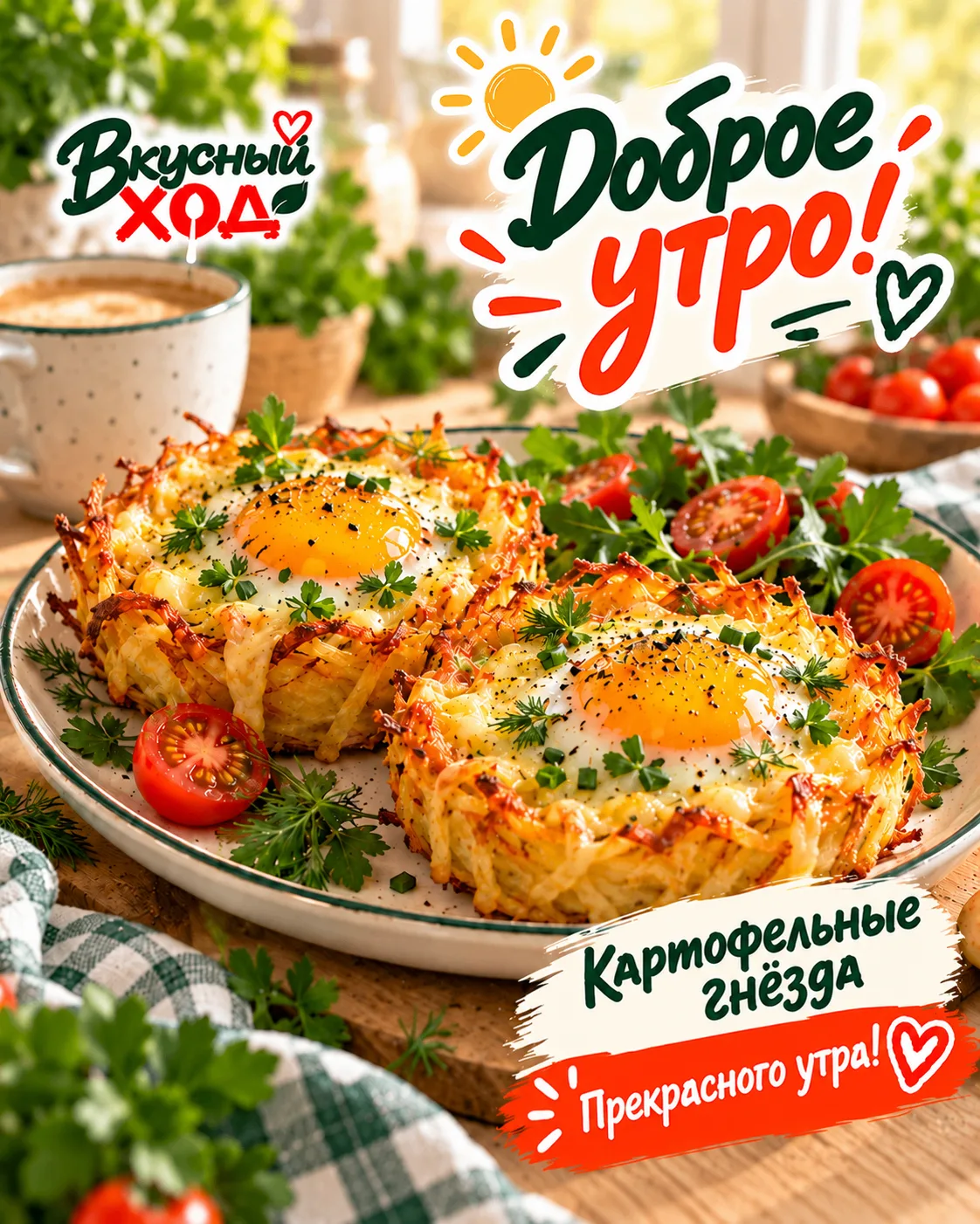 🥔 Картофельные гнёзда с яйцом и сыром