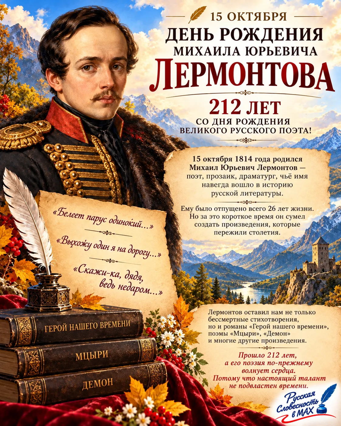 📚🍂 15 ОКТЯБРЯ — ДЕНЬ ЛЕРМОНТОВА!