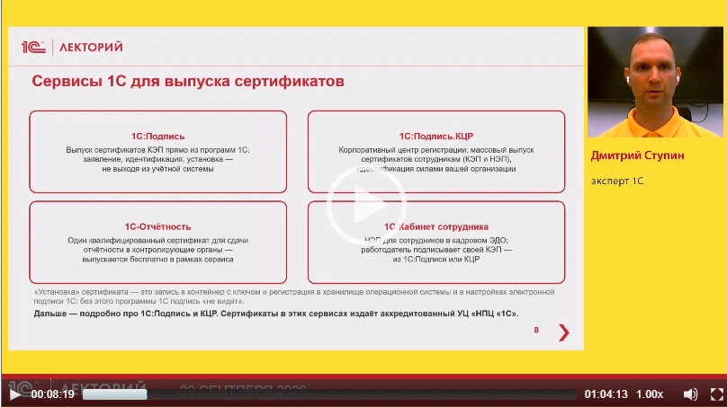 ‼️Про сервисы 1С для выпуска сертификата квалифицированной электронной подписи