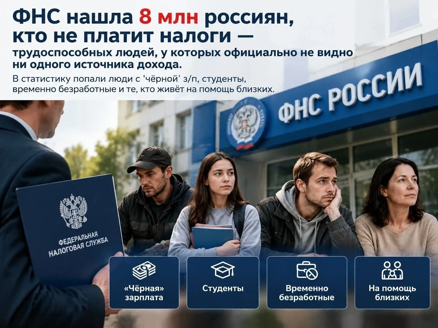 ❗️ФНС нашла 8 млн россиян, которые уклоняются от налогов — трудоспособных людей, у кото...