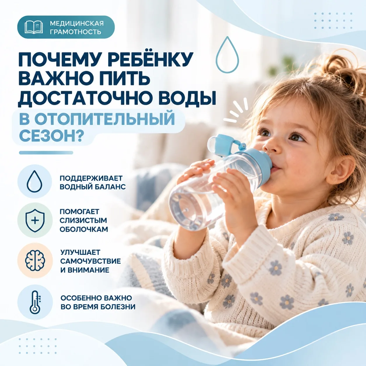 💧 Почему ребёнку важно пить достаточно воды в отопительный сезон?