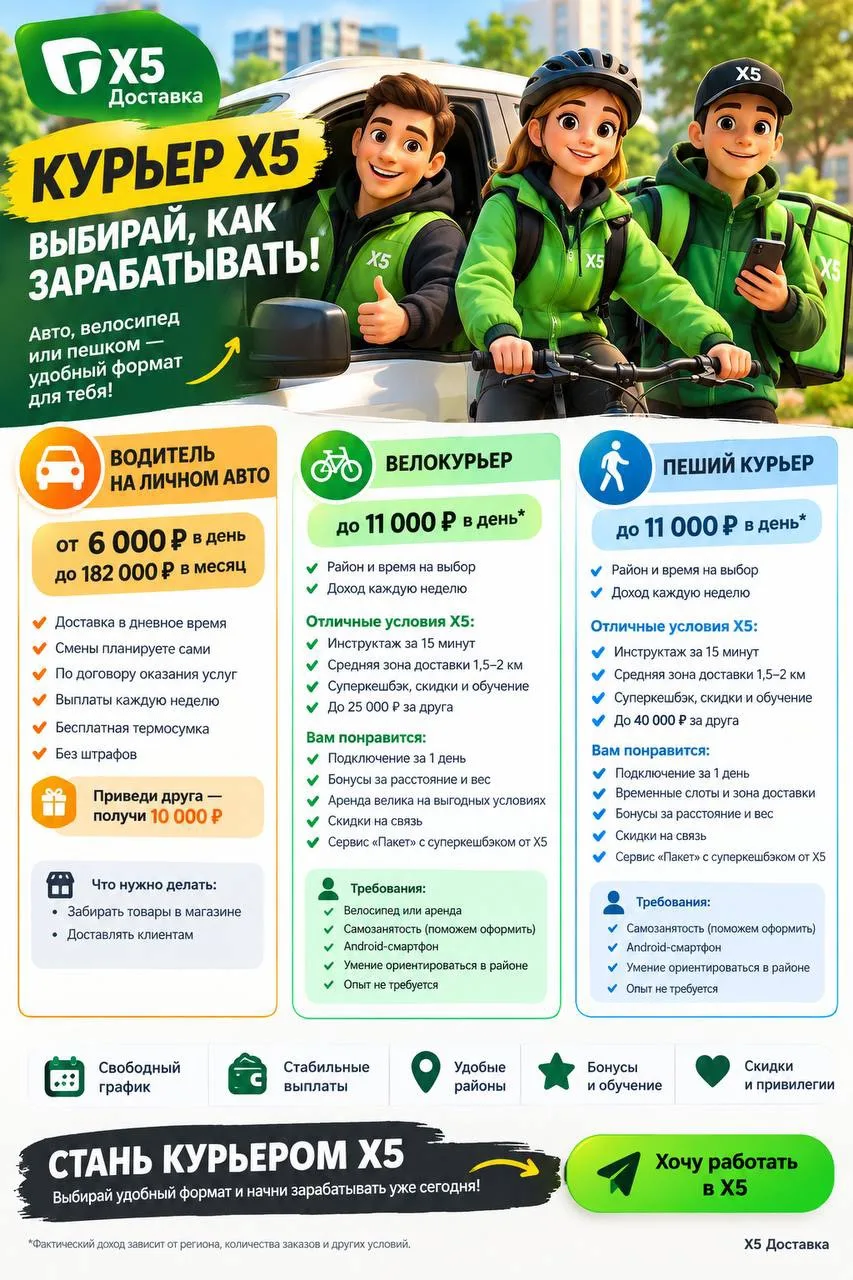 🚗🚲🚶‍♂️ КУРЬЕР X5 — ВЫБИРАЙ, КАК ЗАРАБАТЫВАТЬ