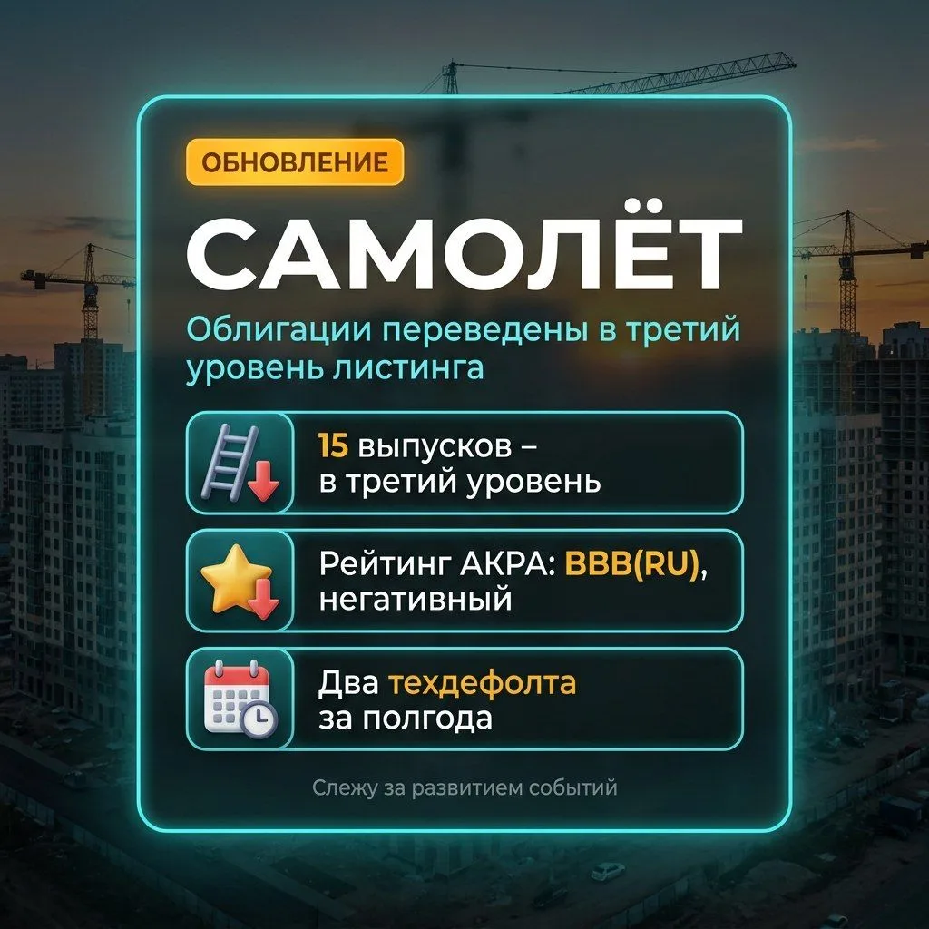 «Самолёт»: облигации переведены в третий уровень листинга