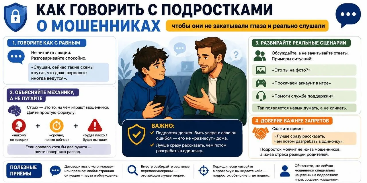 О мошенниках с подростками нужно говорить до того, как в их жизни появится опасный незн...