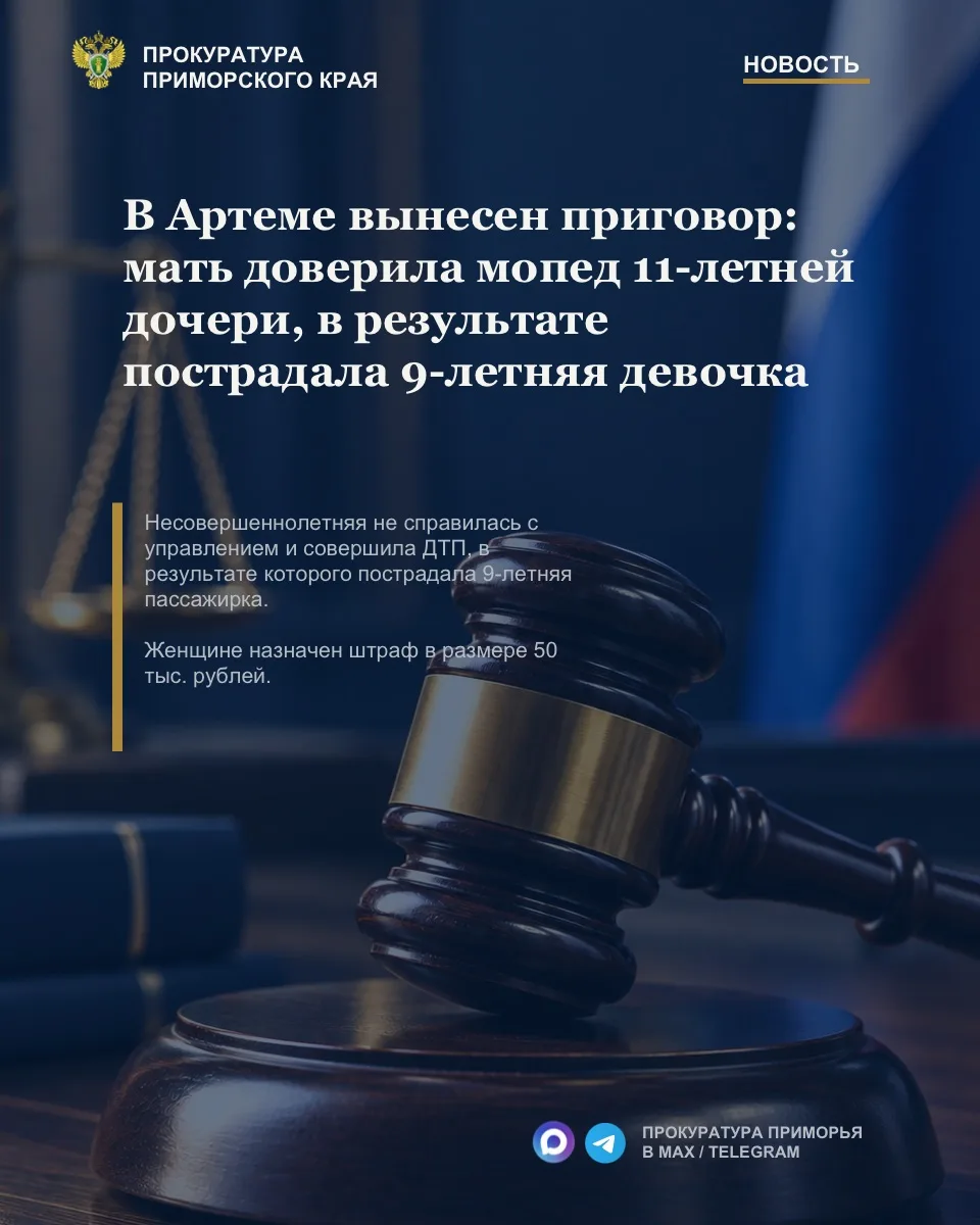 В Артеме вынесен приговор: мать доверила мопед 11-летней дочери, в результате пострадал...