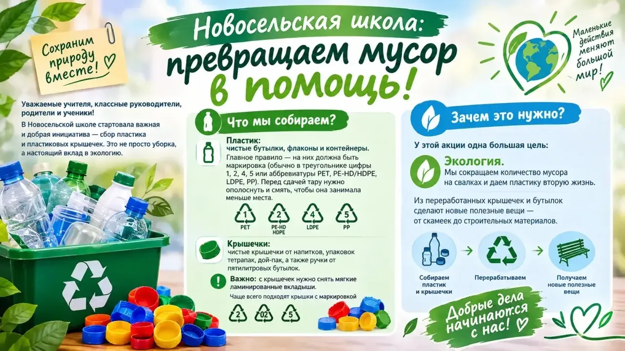 ♻️Новосельская школа: превращаем мусор в помощь!♻️