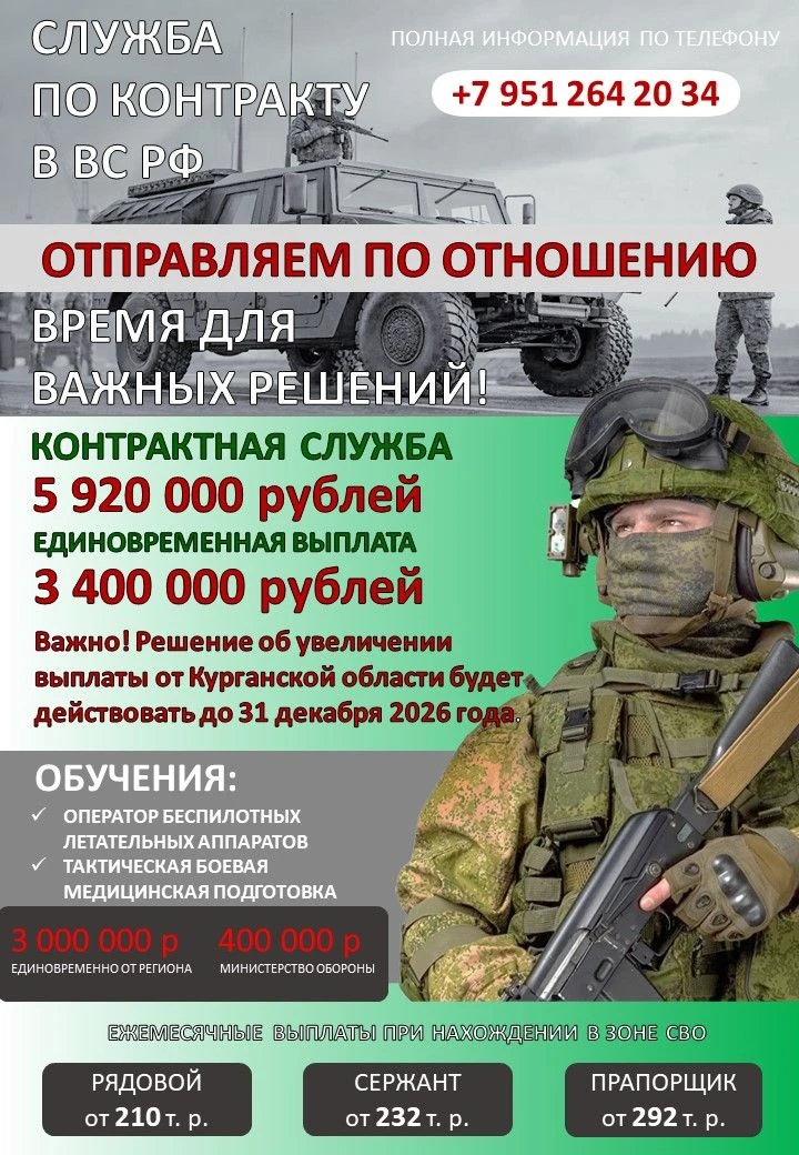 🔥До 31 декабря! Успейте заключить контракт в Курганской области на выгодных условиях
