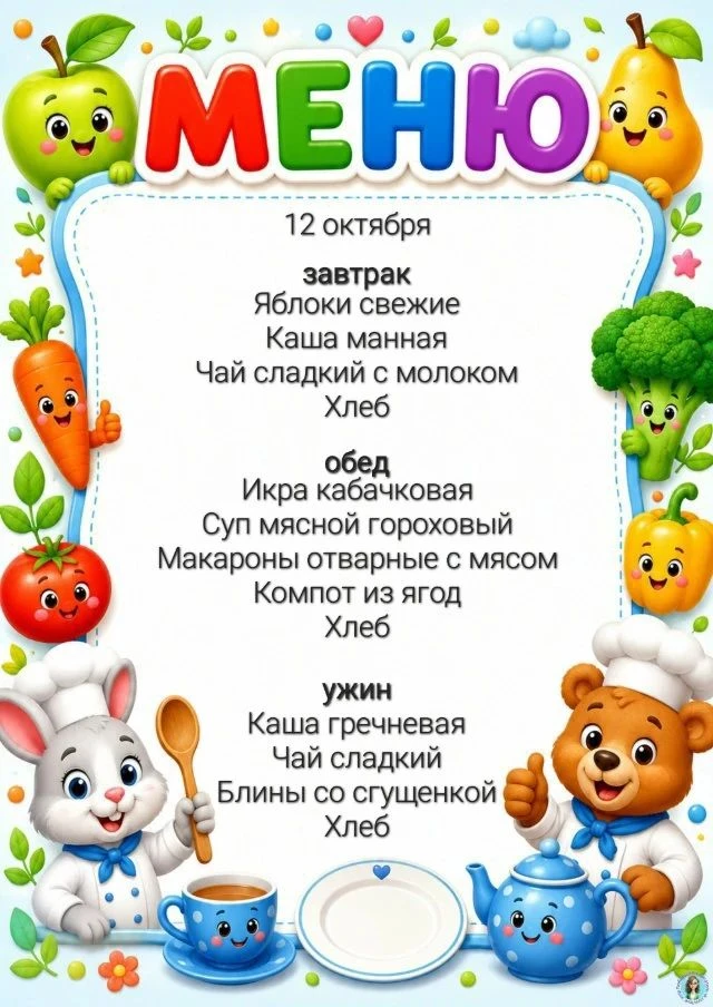 Меню, 12 октября