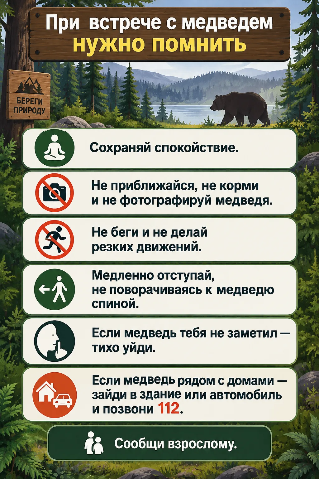 **Памятка при встрече с медведем 🐻**