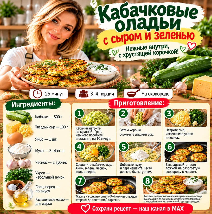 🥒🧀 КАБАЧКОВЫЕ ОЛАДЬИ С СЫРОМ И ЗЕЛЕНЬЮ ❤️