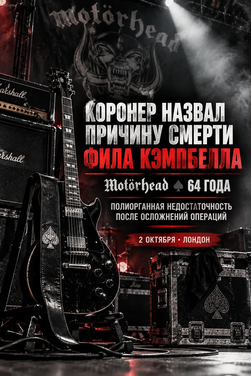 Коронер назвал причину смерти гитариста Motörhead Фила Кэмпбелла