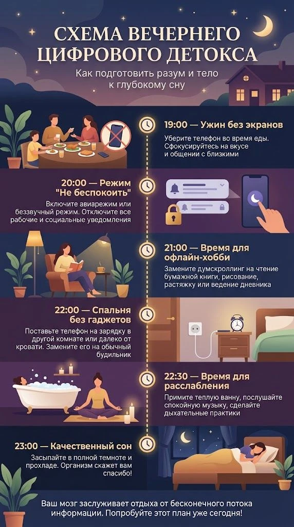 🌙 Вечерний цифровой детокс: как 60 минут без экрана возвращают яркие сны и восстанавли...