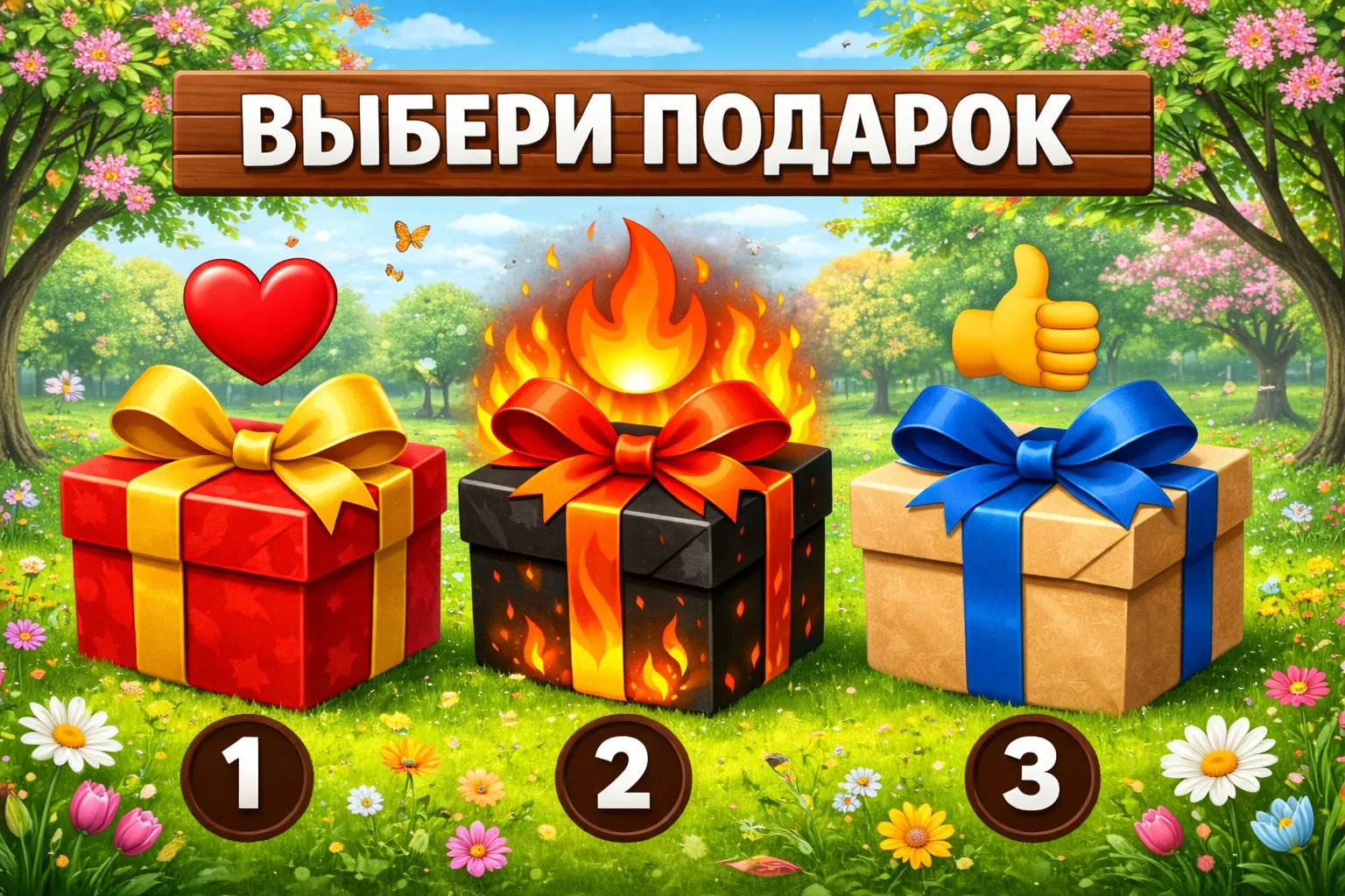 Под одной из трёх коробок спрятаны разные промокоды 🤫
